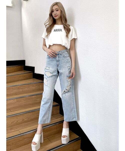 GYDA（ジェイダ）の「ハイウエスト パウダーケミカル ワイドダメージデニムパンツ（デニムパンツ・レディース・ブルー/ライトブルー・X-SMALL/SMALL/MEDIUM）」の15枚目の写真