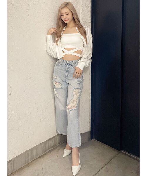 GYDA（ジェイダ）の「ハイウエスト パウダーケミカル ワイドダメージデニムパンツ（デニムパンツ・レディース・ブルー/ライトブルー・X-SMALL/SMALL/MEDIUM）」の17枚目の写真