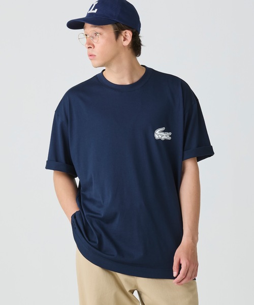 LACOSTE ネイビー Tシャツ バックプリント オンライン限定】LACOSTE オーバーサイズ バック プリント Tシャツ（T