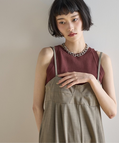 THE YOn（ザヨン）の「ハイゲージサマーアメスリニットタンク（タンクトップ・レディース・アイボリー/ブラック/ブラック×ホワイト/キャメル/ライム/セージグリーン/バーガンディー・FREE）」の7枚目の写真