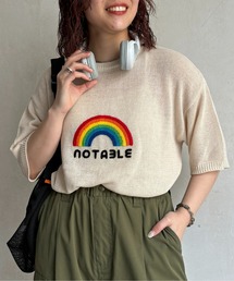 サガラ刺繍透かし半袖ニットプルオーバー
