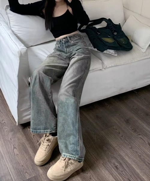 Miniministore(ミニミニストア)の「【新色追加】ヴィンテージデニムパンツ レディース韓国(デニムパンツ・レディース・ブルー/ダークブルー/ブラック/サックスブルー・M/S/XL/L)」の20枚目の写真