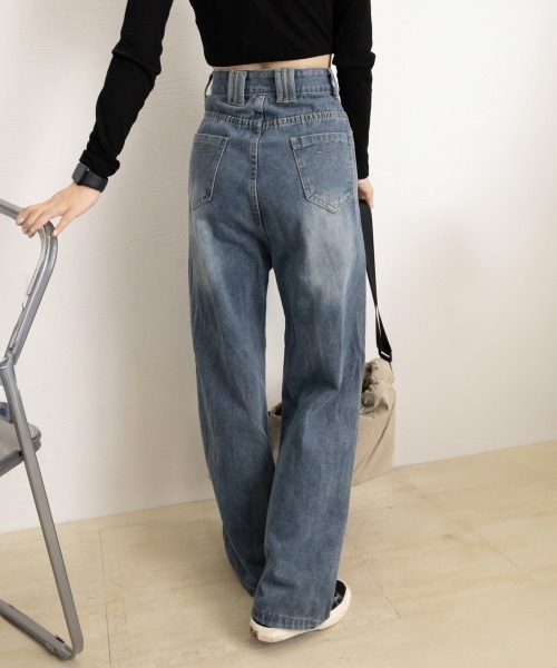 Miniministore(ミニミニストア)の「【新色追加】ヴィンテージデニムパンツ レディース韓国(デニムパンツ・レディース・ブルー/ダークブルー/ブラック/サックスブルー・M/S/XL/L)」の5枚目の写真