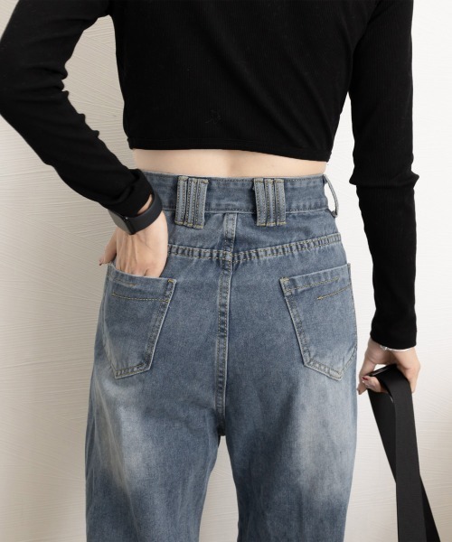 Miniministore(ミニミニストア)の「【新色追加】ヴィンテージデニムパンツ レディース韓国(デニムパンツ・レディース・ブルー/ダークブルー/ブラック/サックスブルー・M/S/XL/L)」の7枚目の写真