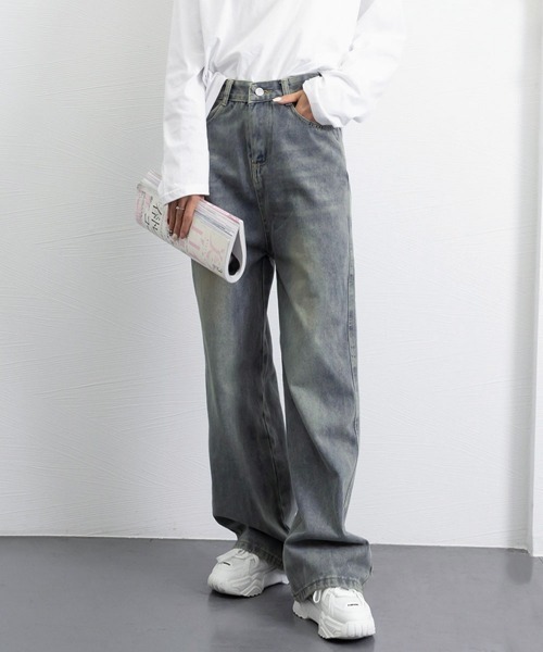 Miniministore(ミニミニストア)の「【新色追加】ヴィンテージデニムパンツ レディース韓国(デニムパンツ・レディース・ブルー/ダークブルー/ブラック/サックスブルー・M/S/XL/L)」の8枚目の写真