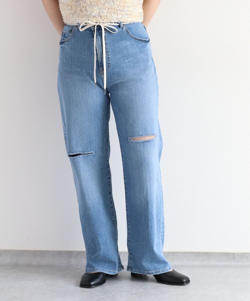 【セール】接触冷感・UVカット ICEデニムラップストレート ＜セットアップ可能＞（デニムパンツ）｜cepo（セポ） 6,930円