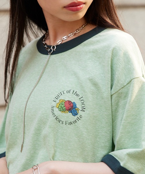 FRUIT OF THE LOOM（フルーツオブザルーム）の「【FRUIT OF THE LOOM】UNISEXリンガーTシャツ※（Tシャツ/カットソー・メンズ・グレー/サックスブルー/アイボリー/パープル/アイボリー系2/グリーン・L/XL/M）」の4枚目の写真