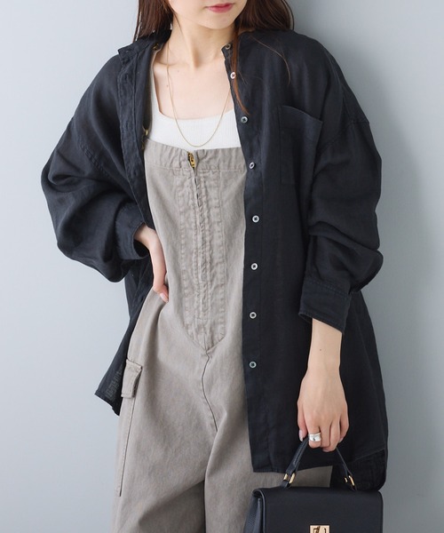 PUAL CE CIN(ピュアルセシン)の「フレンチリネンバンドカラーブラウス(シャツ/ブラウス・レディース・ブルー/オフホワイト/ベージュ/ブラック・FREE)」の3枚目の写真