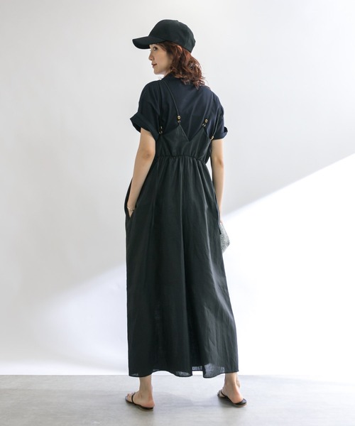 RIVE DROITE（リヴドロワ）の「【着映え◎】フレアサロペット（サロペット/オーバーオール・レディース・ピンク/ブラック・FREE）」の6枚目の写真