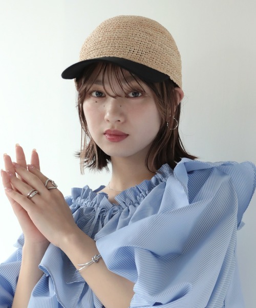 ラフィアキャップ 天然素材 麦わら帽子 ラフィア バックリボン