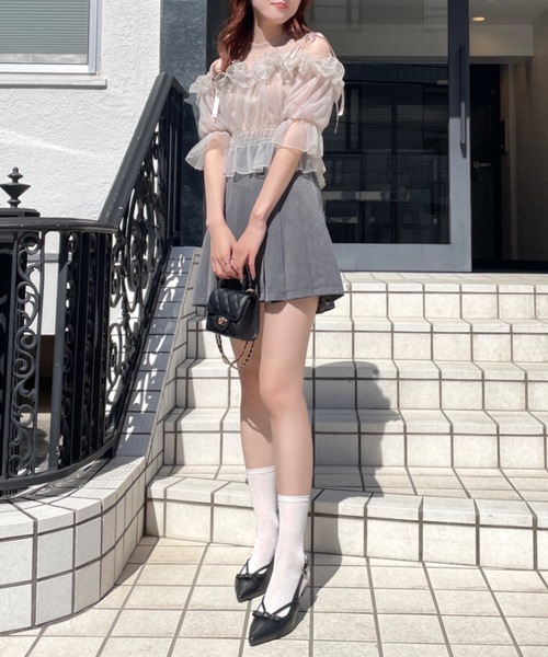 NOMAE（ノーマエ）の「カットアウトオフショルイヤードトップス　シアートップス（Tシャツ/カットソー・レディース・ピンク/アイボリー/ブラック/グレー・FREE）」の10枚目の写真