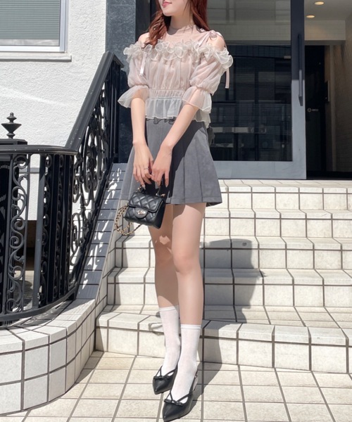 NOMAE（ノーマエ）の「カットアウトオフショルイヤードトップス　シアートップス（Tシャツ/カットソー・レディース・ピンク/アイボリー/ブラック/グレー・FREE）」の12枚目の写真