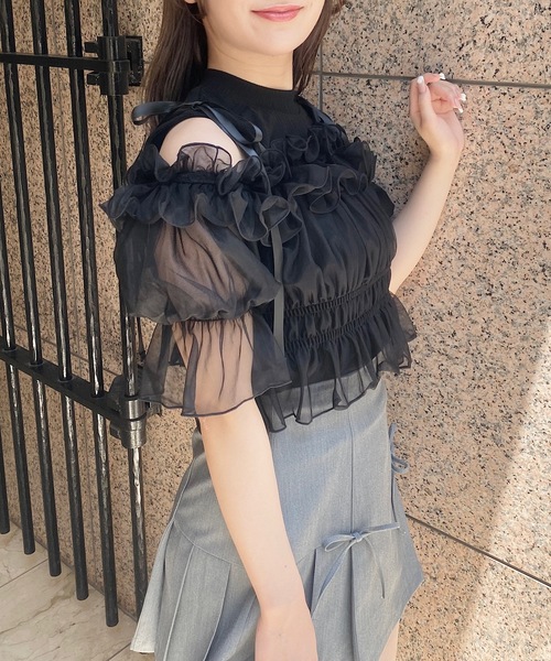 NOMAE（ノーマエ）の「カットアウトオフショルイヤードトップス　シアートップス（Tシャツ/カットソー・レディース・ピンク/アイボリー/ブラック/グレー・FREE）」の18枚目の写真