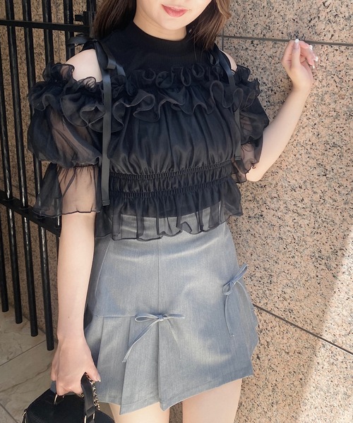 NOMAE（ノーマエ）の「カットアウトオフショルイヤードトップス　シアートップス（Tシャツ/カットソー・レディース・ピンク/アイボリー/ブラック/グレー・FREE）」の17枚目の写真