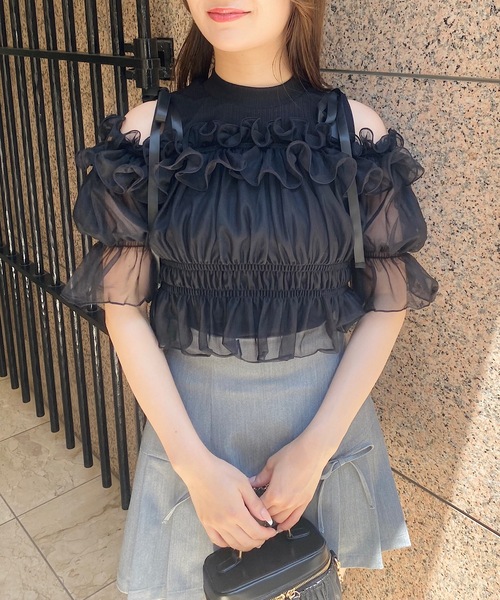 NOMAE（ノーマエ）の「カットアウトオフショルイヤードトップス　シアートップス（Tシャツ/カットソー・レディース・ピンク/アイボリー/ブラック/グレー・FREE）」の19枚目の写真