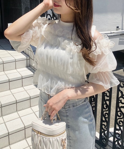 NOMAE（ノーマエ）の「カットアウトオフショルイヤードトップス　シアートップス（Tシャツ/カットソー・レディース・ピンク/アイボリー/ブラック/グレー・FREE）」の15枚目の写真