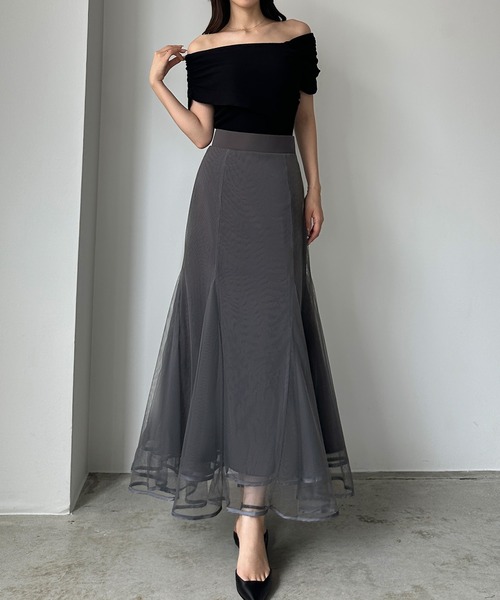 SALE【Alaia】マーメイド チュール スカート セール】裾パイピングチュールマーメイドスカート（スカート