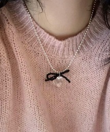 leune（ルネ）の「ビーズリボン＆クリアハートボールチェーンネックレス（ネックレス）」