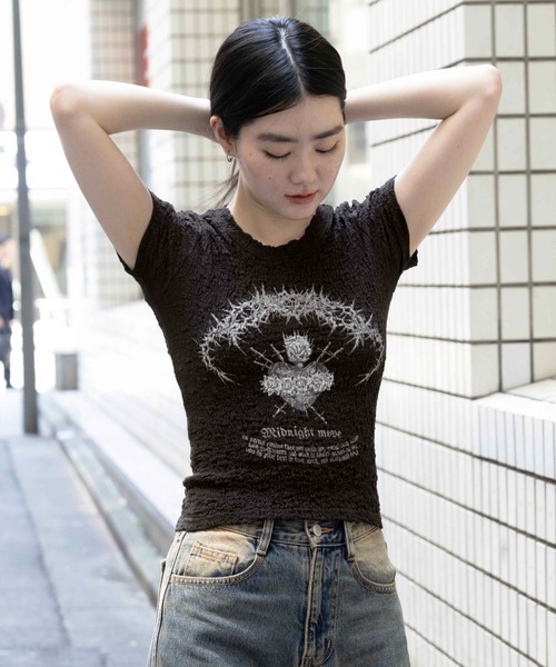 MIDNIGHT MOMENT.（ミッドナイトモーメント.）の「Midnight Move／ハートT（Tシャツ/カットソー・レディース・ホワイト/ブラック・FREE）」の7枚目の写真