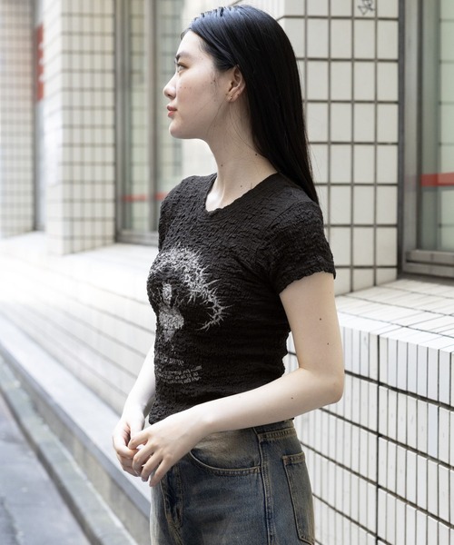 MIDNIGHT MOMENT.（ミッドナイトモーメント.）の「Midnight Move／ハートT（Tシャツ/カットソー・レディース・ホワイト/ブラック・FREE）」の6枚目の写真