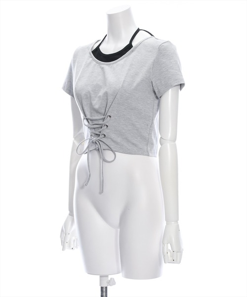 clear（クリア）の「配色フェイクキャミドッキングカットソートップス［大人 カジュアル］≪再入荷≫（Tシャツ/カットソー・レディース・グレー/オフホワイト/ブラック・F）」の4枚目の写真