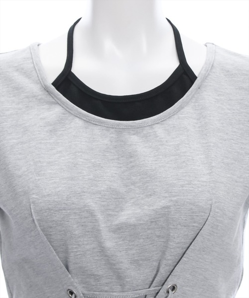 clear（クリア）の「配色フェイクキャミドッキングカットソートップス［大人 カジュアル］≪再入荷≫（Tシャツ/カットソー・レディース・グレー/オフホワイト/ブラック・F）」の9枚目の写真