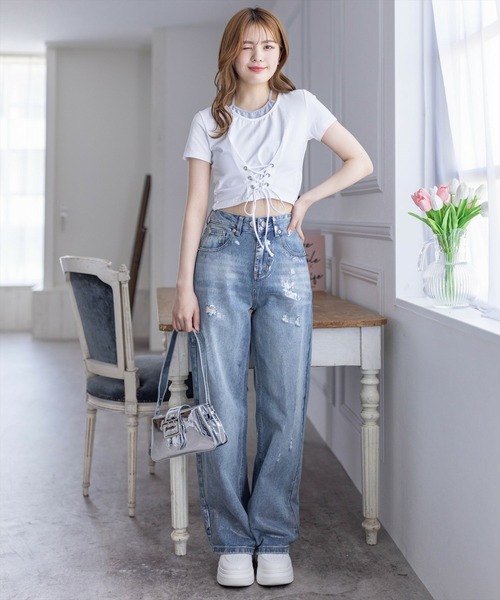 clear（クリア）の「配色フェイクキャミドッキングカットソートップス［大人 カジュアル］≪再入荷≫（Tシャツ/カットソー・レディース・グレー/オフホワイト/ブラック・F）」の16枚目の写真