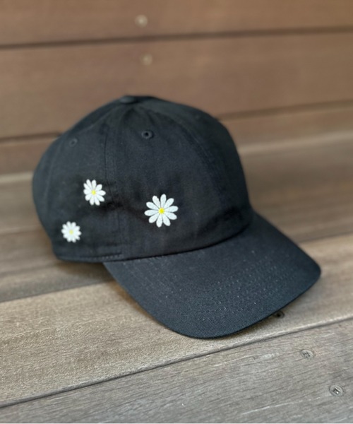 O.Hotigo 黒キャップ 花刺繍付き newhattan】デイジーフラワー刺繍CAP 【PT NO. MVL045 ※2A