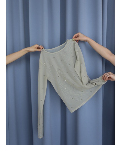 Katrin TOKYO（カトリーントーキョー）の「sheer bijou tops（Tシャツ/カットソー・レディース・グリーン/ネイビー/アイボリー・XS/FREE）」の3枚目の写真