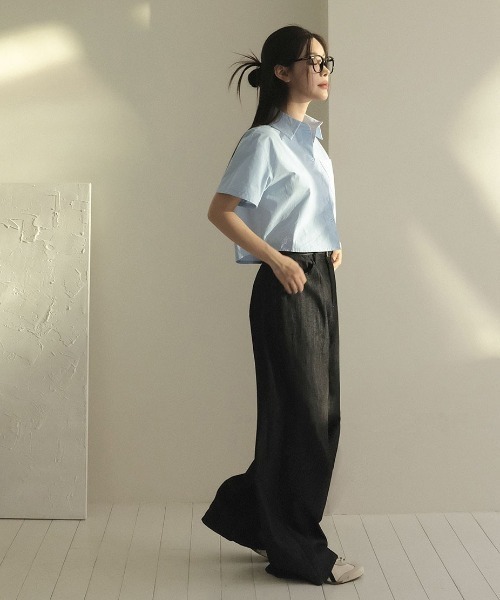 BEIDELLI（ベイデリー）の「[BELLIDE MADE] スタンダードセミクロップド半袖シャツ（シャツ/ブラウス・レディース・クリーム/チャコールグレー/スカイブルー/ホワイト・FREE）」の12枚目の写真