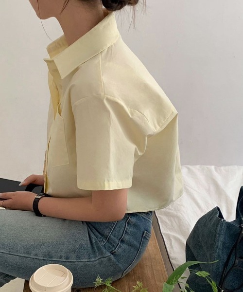 BEIDELLI（ベイデリー）の「[BELLIDE MADE] スタンダードセミクロップド半袖シャツ（シャツ/ブラウス・レディース・クリーム/チャコールグレー/スカイブルー/ホワイト・FREE）」の17枚目の写真