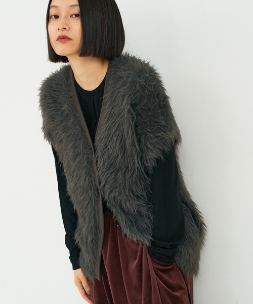 ロング フェザー ニットベスト カーディガン（ベスト）｜NOMINE