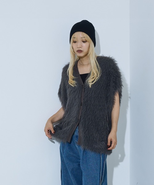 ロング フェザー ニットベスト カーディガン（ベスト）｜NOMINE