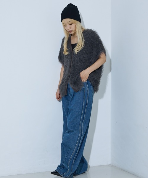 ロング フェザー ニットベスト カーディガン（ベスト）｜NOMINE