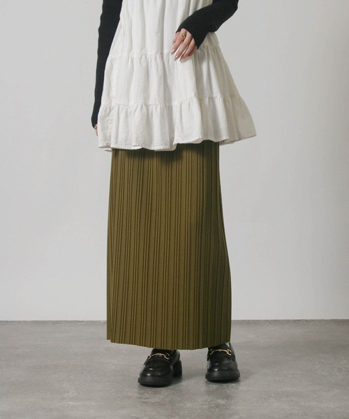 Social GIRL（ソーシャルガール）の「セルフカット ロングプリーツスカート（スカート・レディース・カーキ/ブラック/ライトブラウン/ダークグリーン/チャコールグレー/ブラック系その他/ホワイト系その他/モカ・M/L/S）」の8枚目の写真