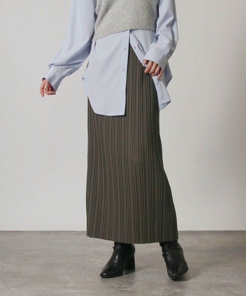 Social GIRL（ソーシャルガール）の「セルフカット ロングプリーツスカート（スカート・レディース・カーキ/ブラック/ライトブラウン/ダークグリーン/チャコールグレー/ブラック系その他/ホワイト系その他/モカ・M/L/S）」の4枚目の写真