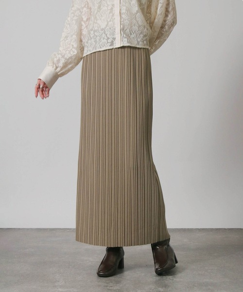 Social GIRL（ソーシャルガール）の「セルフカット ロングプリーツスカート（スカート・レディース・カーキ/ブラック/ライトブラウン/ダークグリーン/チャコールグレー/ブラック系その他/ホワイト系その他/モカ・M/L/S）」の5枚目の写真