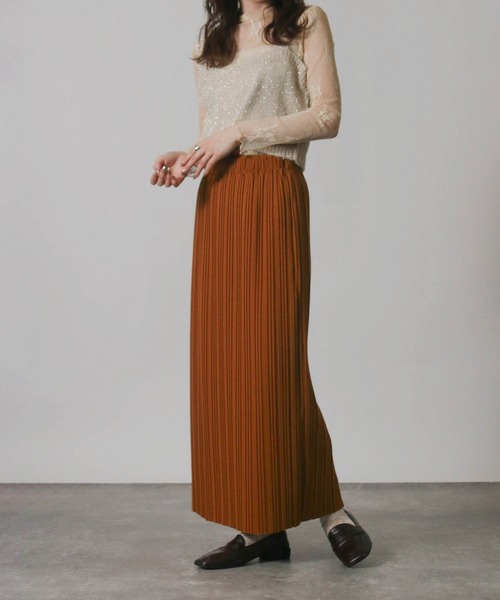 Social GIRL（ソーシャルガール）の「セルフカット ロングプリーツスカート（スカート・レディース・カーキ/ブラック/ライトブラウン/ダークグリーン/チャコールグレー/ブラック系その他/ホワイト系その他/モカ・M/L/S）」の19枚目の写真