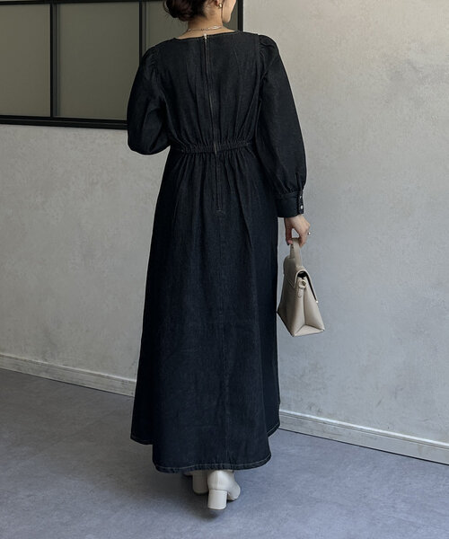 Thevon（ゼボン）の「ウエストタックシェイプワンピース（ワンピース・レディース・モカ/ネイビー/ブラック・M/TM）」の6枚目の写真