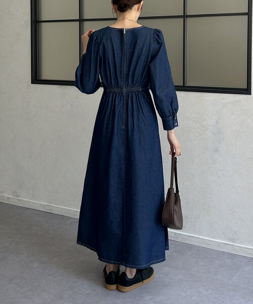 Thevon（ゼボン）の「ウエストタックシェイプワンピース（ワンピース・レディース・モカ/ネイビー/ブラック・M/TM）」の15枚目の写真