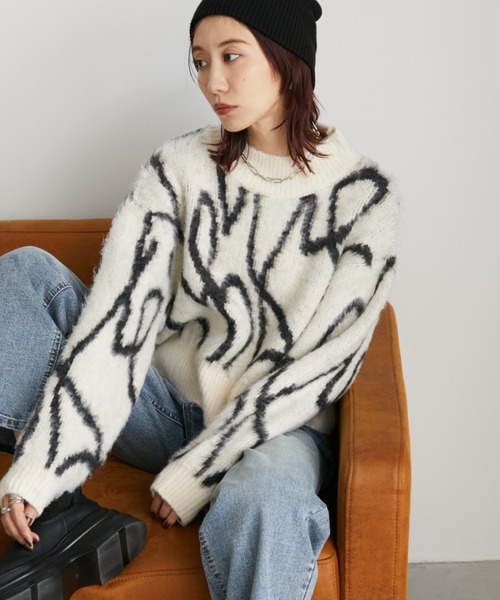 Auntie Rosa Holiday(アンティローザホリデー)の「ニュアンスアートジャガードニット(ニット/セーター・レディース・チャコールグレー/アイボリー・FREE)」の12枚目の写真