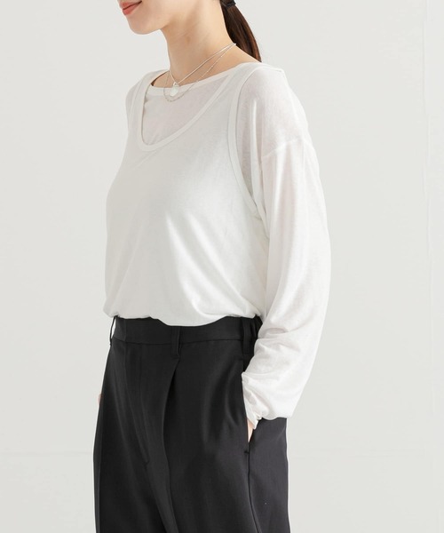 URBAN RESEARCH（アーバンリサーチ）の「ルーズシアーカットソー（Tシャツ/カットソー・レディース・オフホワイト/オレンジ系その他/ネイビー・FREE）」の4枚目の写真