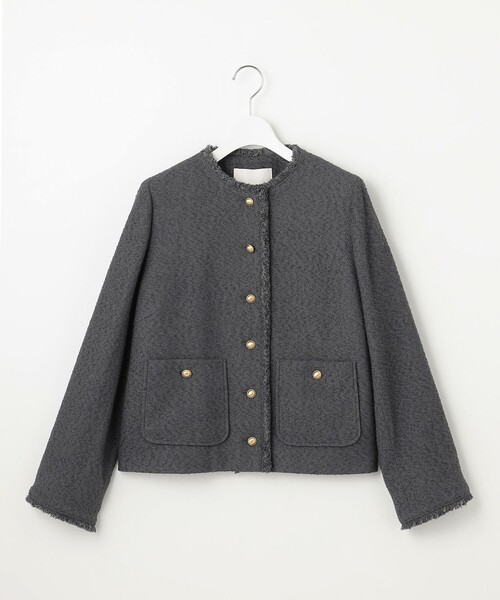 自由区(ジユウク)の「ブライトリングツイード ジャケット(ノーカラージャケット・レディース・グレー系/ライトグレー系/ネイビー系/ベージュ・44/46/48)」の12枚目の写真