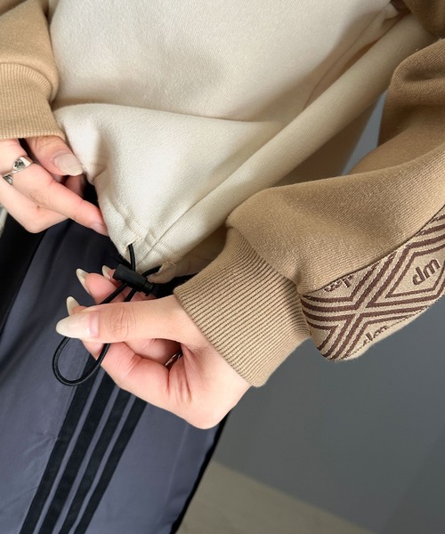 mily bilet（ミウィビレット）の「【mily bilet】ジャガードテープ使いで大人カジュアル。サガラ刺繍ドロスト付き裏起毛ラグランスウェット（スウェット・メンズ・オートミール/アイボリー/杢グレー・LARGE/MEDIUM/SMALL/X-LARGE）」の12枚目の写真