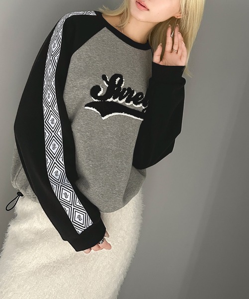 mily bilet（ミウィビレット）の「【mily bilet】ジャガードテープ使いで大人カジュアル。サガラ刺繍ドロスト付き裏起毛ラグランスウェット（スウェット・メンズ・オートミール/アイボリー/杢グレー・LARGE/MEDIUM/SMALL/X-LARGE）」の7枚目の写真