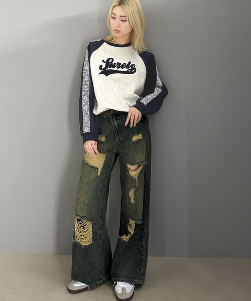 mily bilet（ミウィビレット）の「【mily bilet】ジャガードテープ使いで大人カジュアル。サガラ刺繍ドロスト付き裏起毛ラグランスウェット（スウェット・メンズ・オートミール/アイボリー/杢グレー・LARGE/MEDIUM/SMALL/X-LARGE）」の9枚目の写真