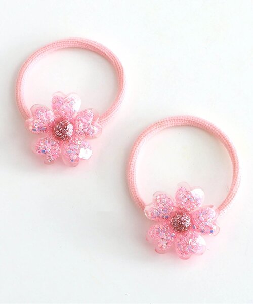 apres les cours（アプレレクール）の「お花ラメミニヘアゴム2個セット（ヘアゴム・キッズ・サックスブルー/レインボー/ピンク・FREE）」の5枚目の写真