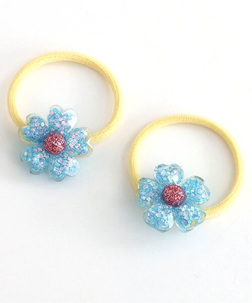apres les cours（アプレレクール）の「お花ラメミニヘアゴム2個セット（ヘアゴム・キッズ・サックスブルー/レインボー/ピンク・FREE）」の7枚目の写真