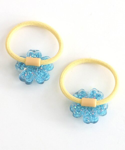 apres les cours（アプレレクール）の「お花ラメミニヘアゴム2個セット（ヘアゴム・キッズ・サックスブルー/レインボー/ピンク・FREE）」の8枚目の写真