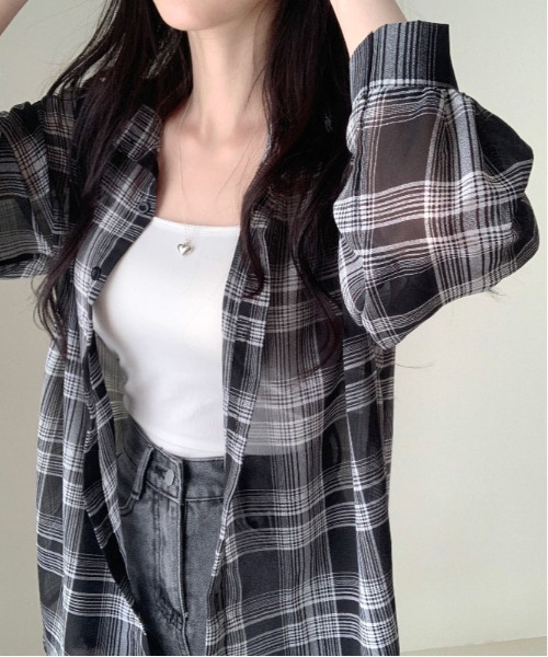 gossip！ロサンゼルス（ゴシップロサンゼルス）の「Y2K オーバーサイズ チェック柄 シャツ（シャツ/ブラウス・レディース・オフホワイト/ネイビー・FREE）」の14枚目の写真